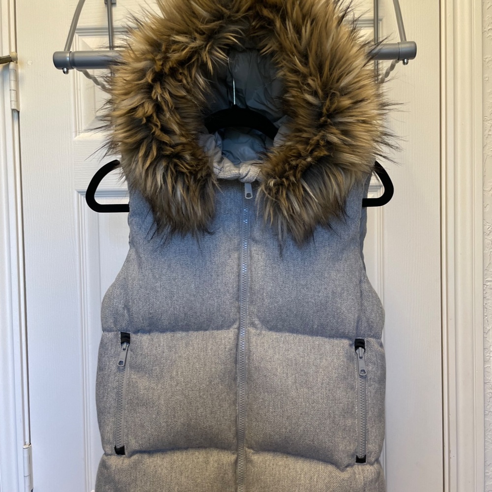 GAP Wool Down Puffer Vest with Faux Fur Hood